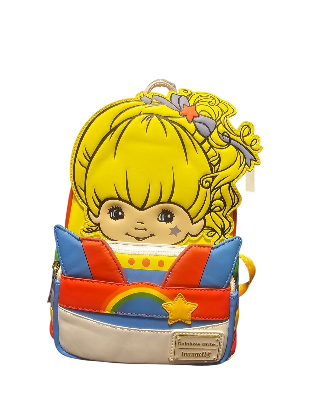 Loungefly Rainbow Brite Yellow Character Kids Backpack with Multicolor Accents